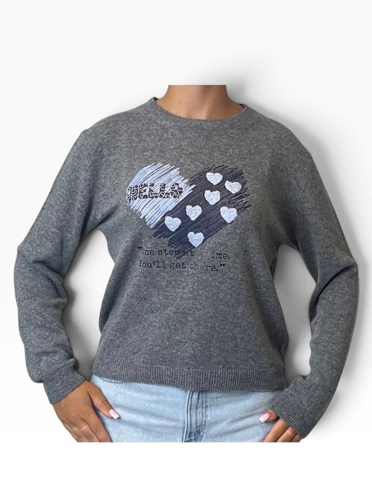 Maglia girocollo cuore ricamato scritta Donna  -  25824V