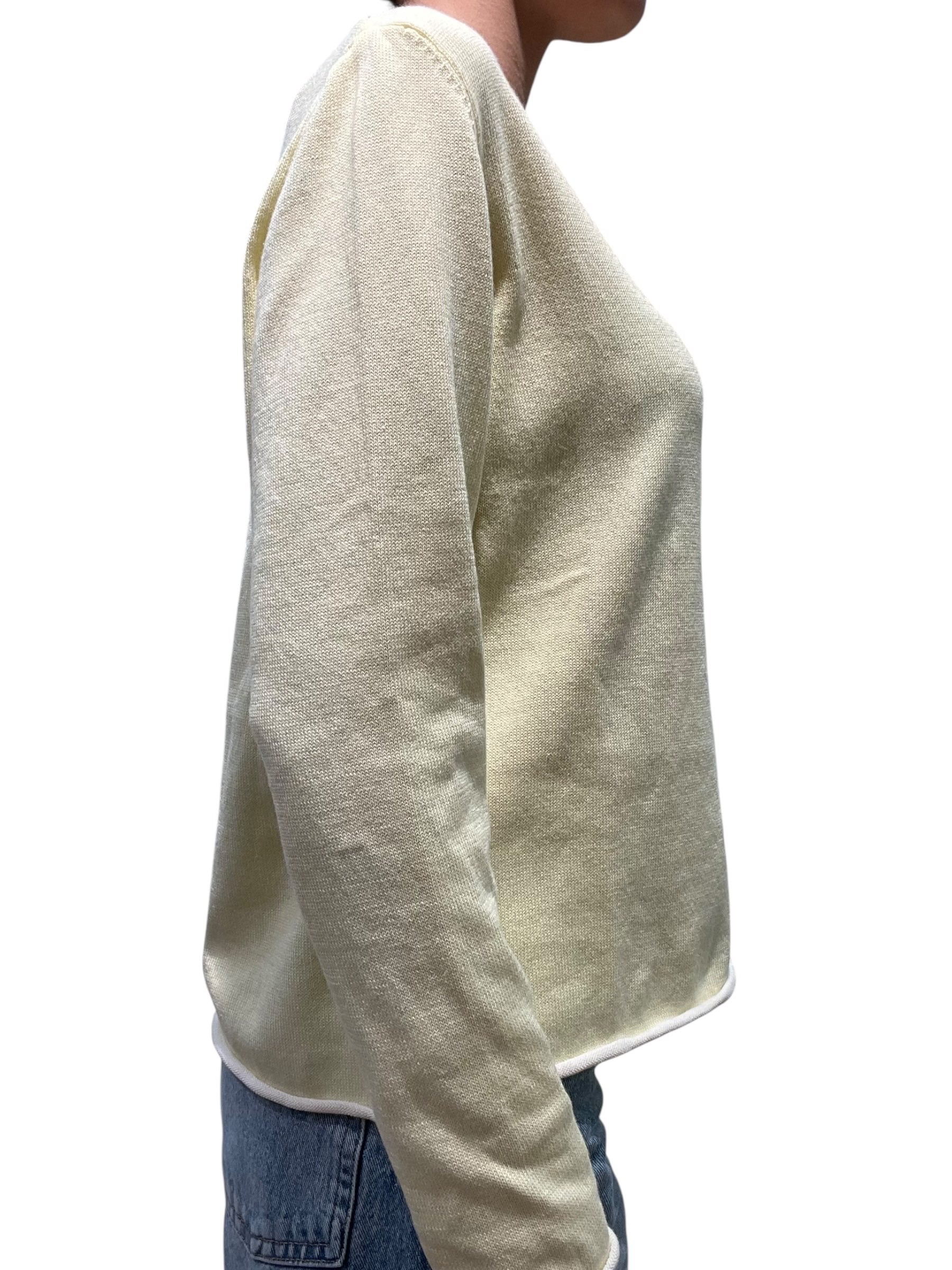 Maglia girocollo con orlo a contrasto e maniche lunghe Donna  -  82645KA