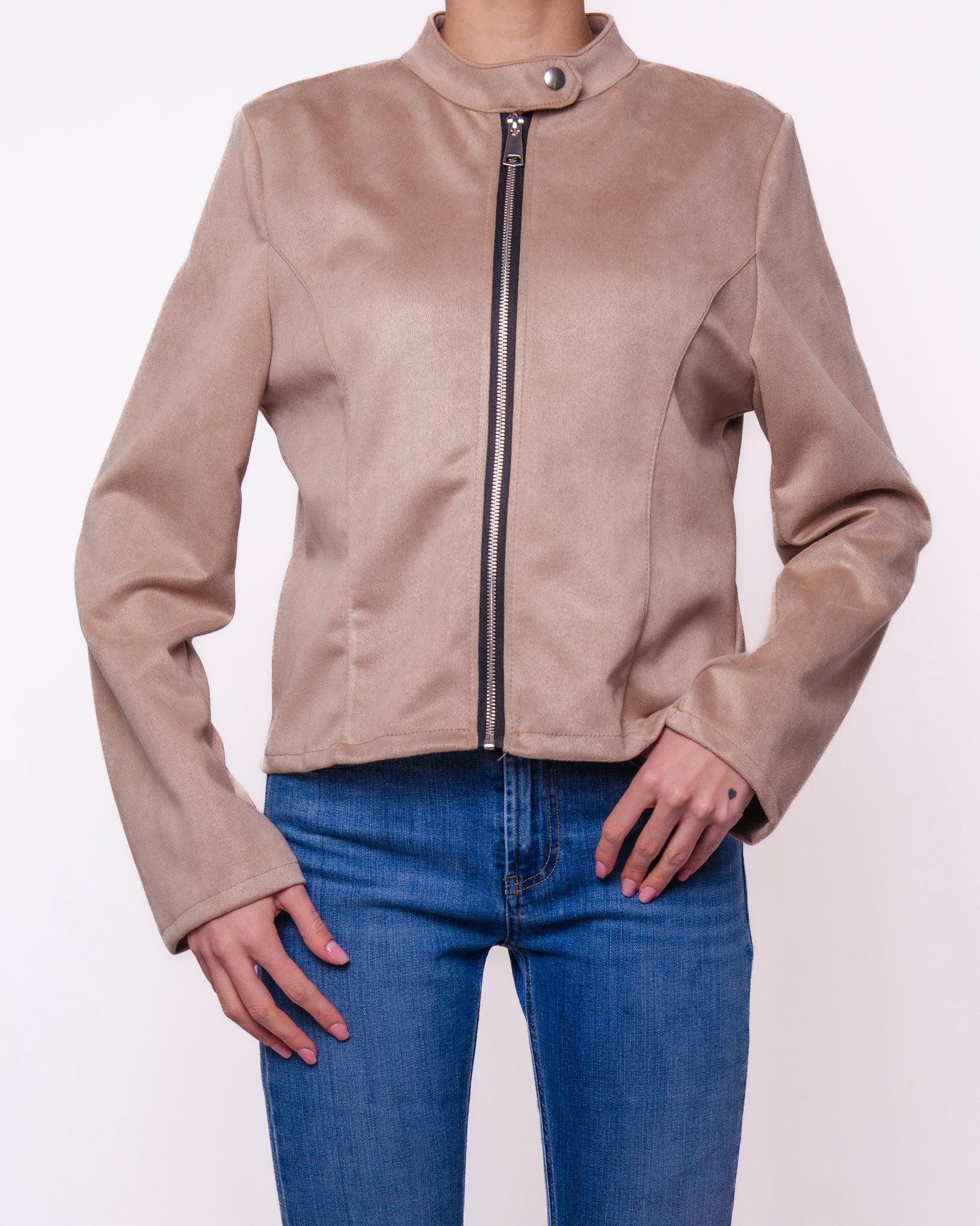 Giacca in Suede con Zip e Collo alla Coreana Donna  -  25745EC