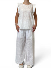Completo Sangallo Bianco con Top e Pantalone Donna  -  18083+18104F