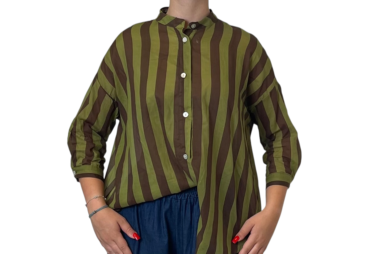Camicia a Righe con Annodatura Frontale Donna  -  164R