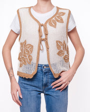 Gilet in maglia traforata con ricamo a foglie Donna  -  V02A0158