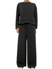 Completo felpa e pantaloni a gamba larga tinta unita Donna  -  24255KA