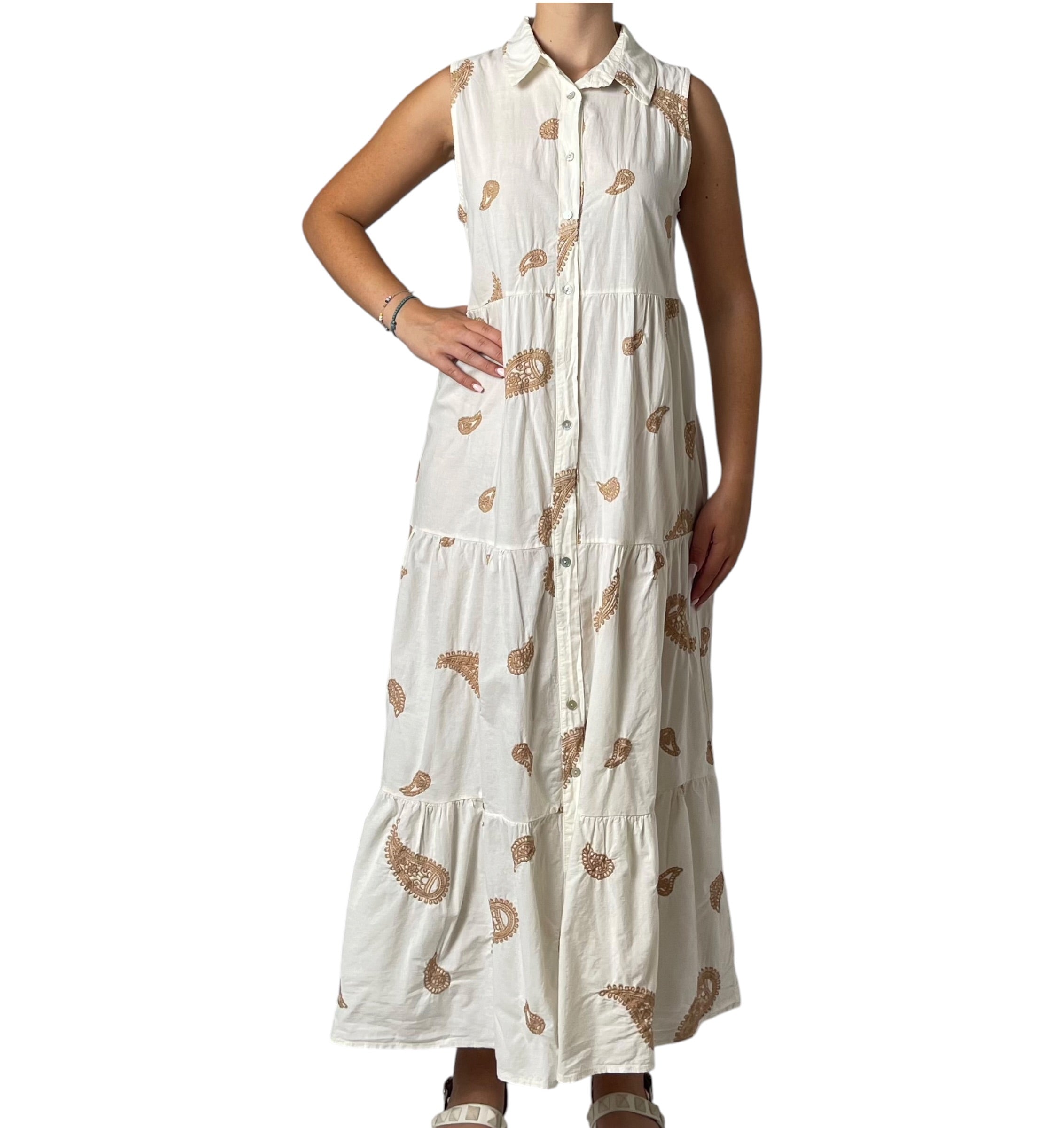 Abito Lungo Smanicato con Stampa Paisley e Gonna a Balze Donna  -  9410KA