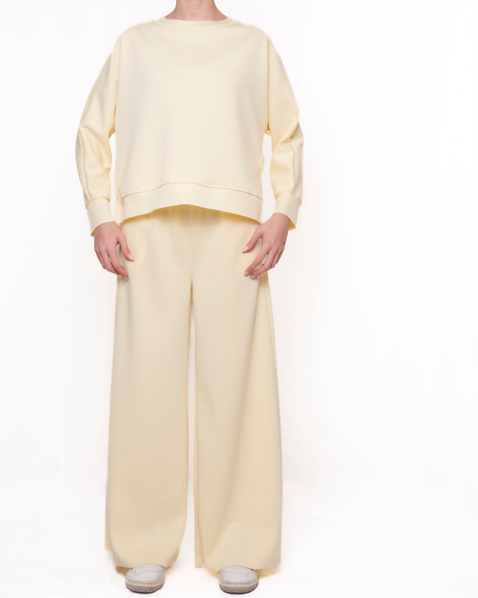 Completo felpa e pantaloni a gamba larga tinta unita Donna  -  24255KA