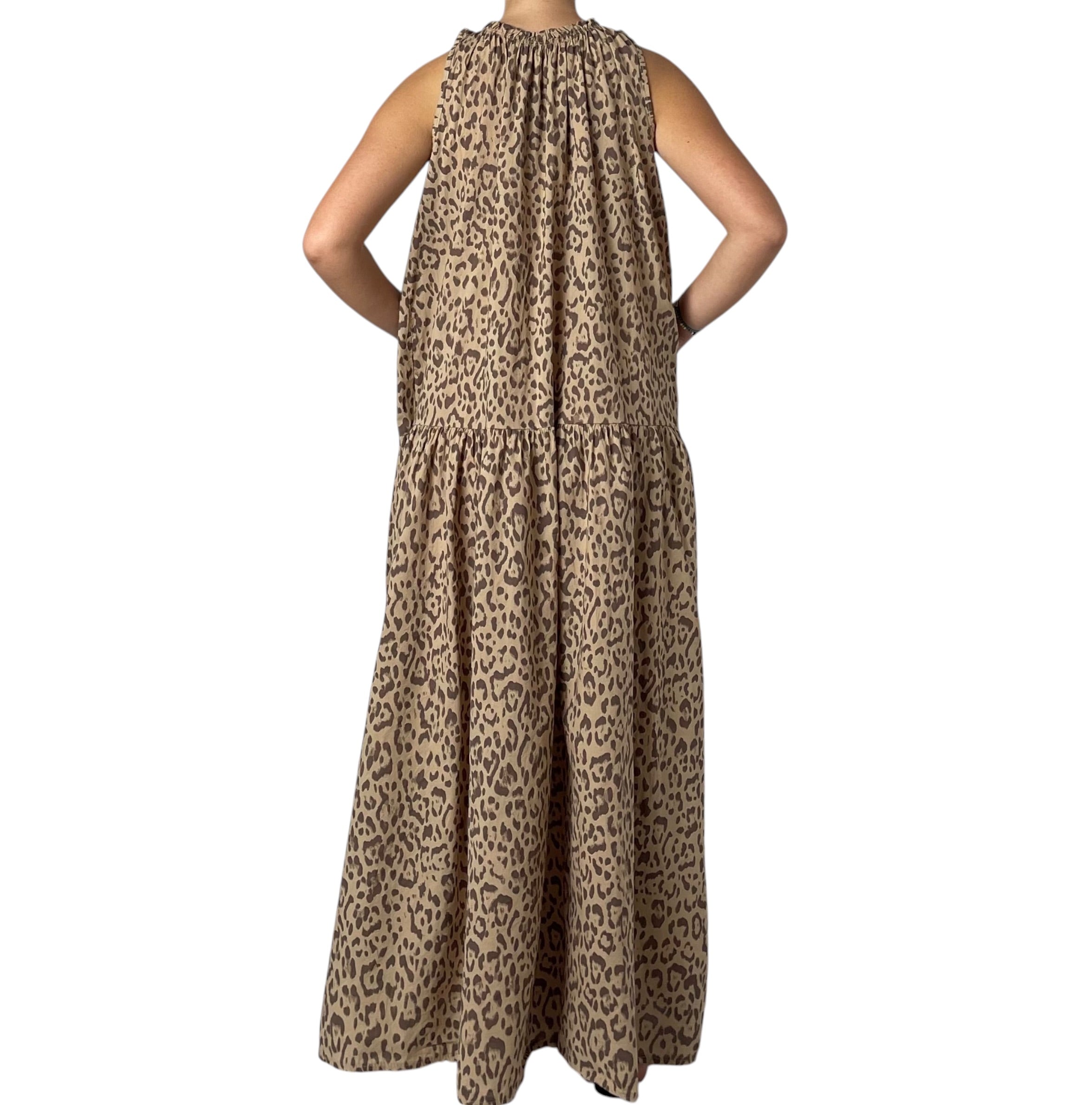 Abito Lungo Halter con Gonna a Balze e Stampa Animalier Donna  -  5121KA