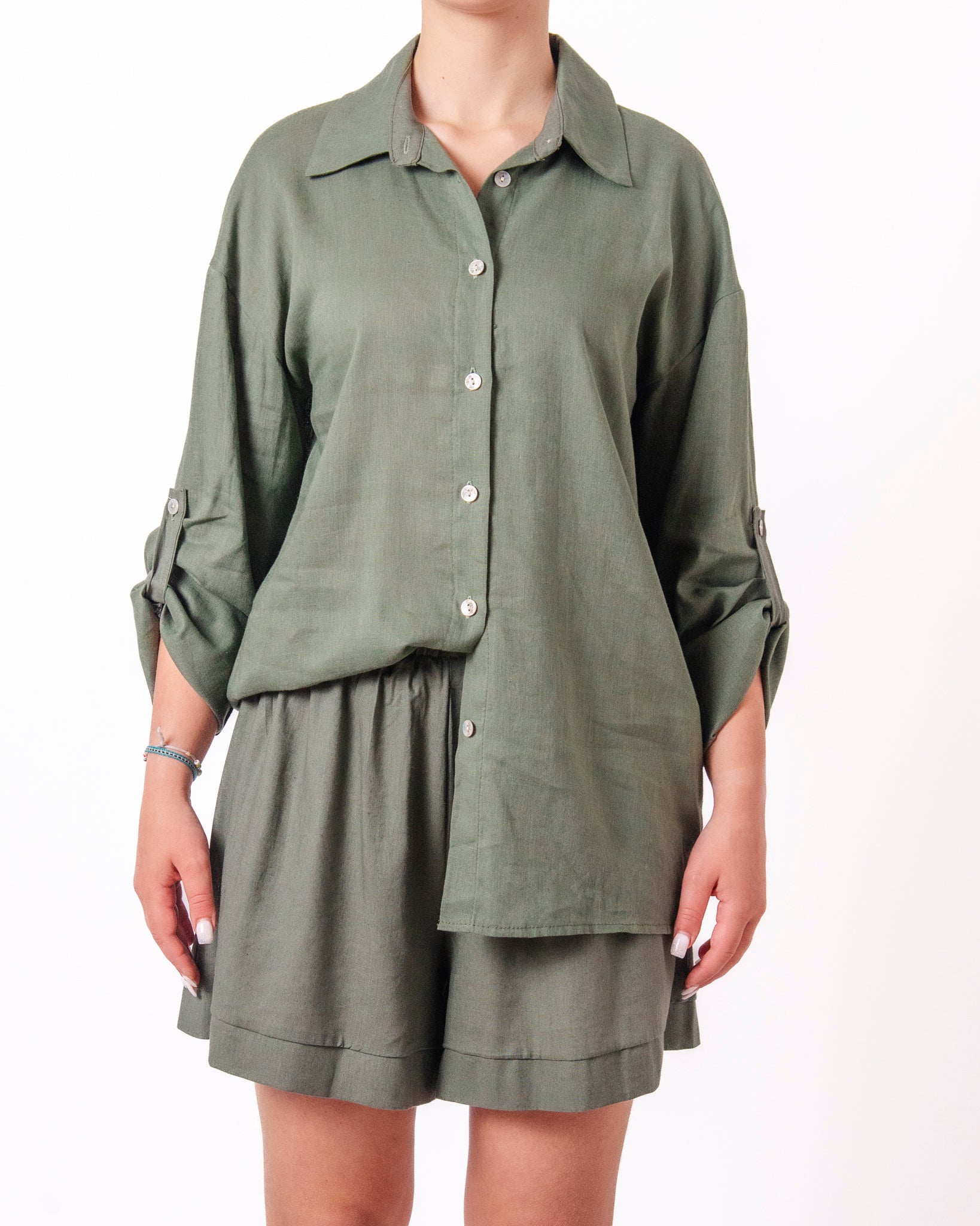 Coordinato camicia oversize e shorts in lino Donna  -  16166/26207