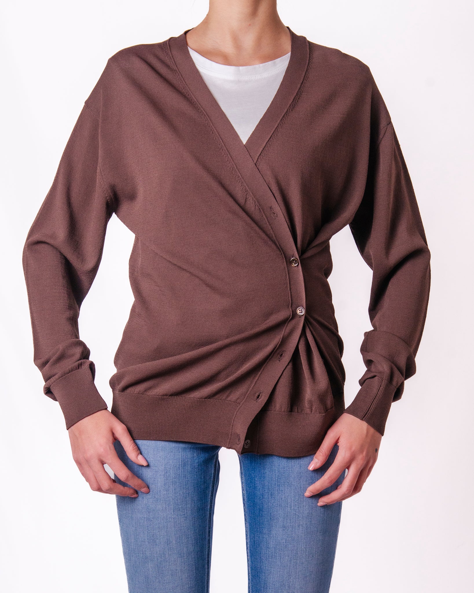 Cardigan Wrap a Scollo V con Drappeggio e Bottoni Donna  -  2AB2074