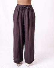 Pantaloni wide leg in lino elastico in vita Donna  -  069UP