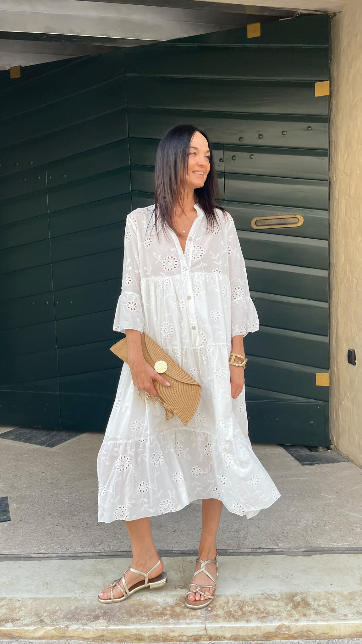 Abito Midi in Sangallo con Ricamo Floreale Donna  -  18003F