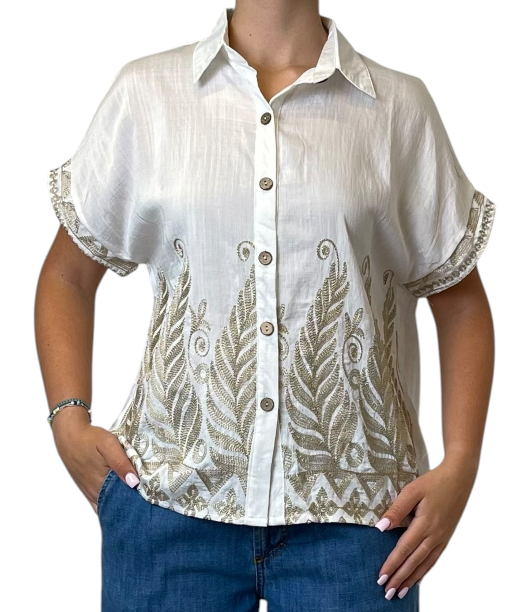 Blusa Bianca Ricamata Donna  -  18090F