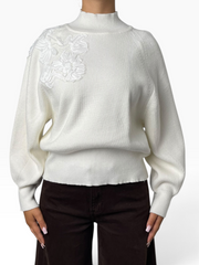 Maglione a coste con ricamo floreale Donna  -  03261CI