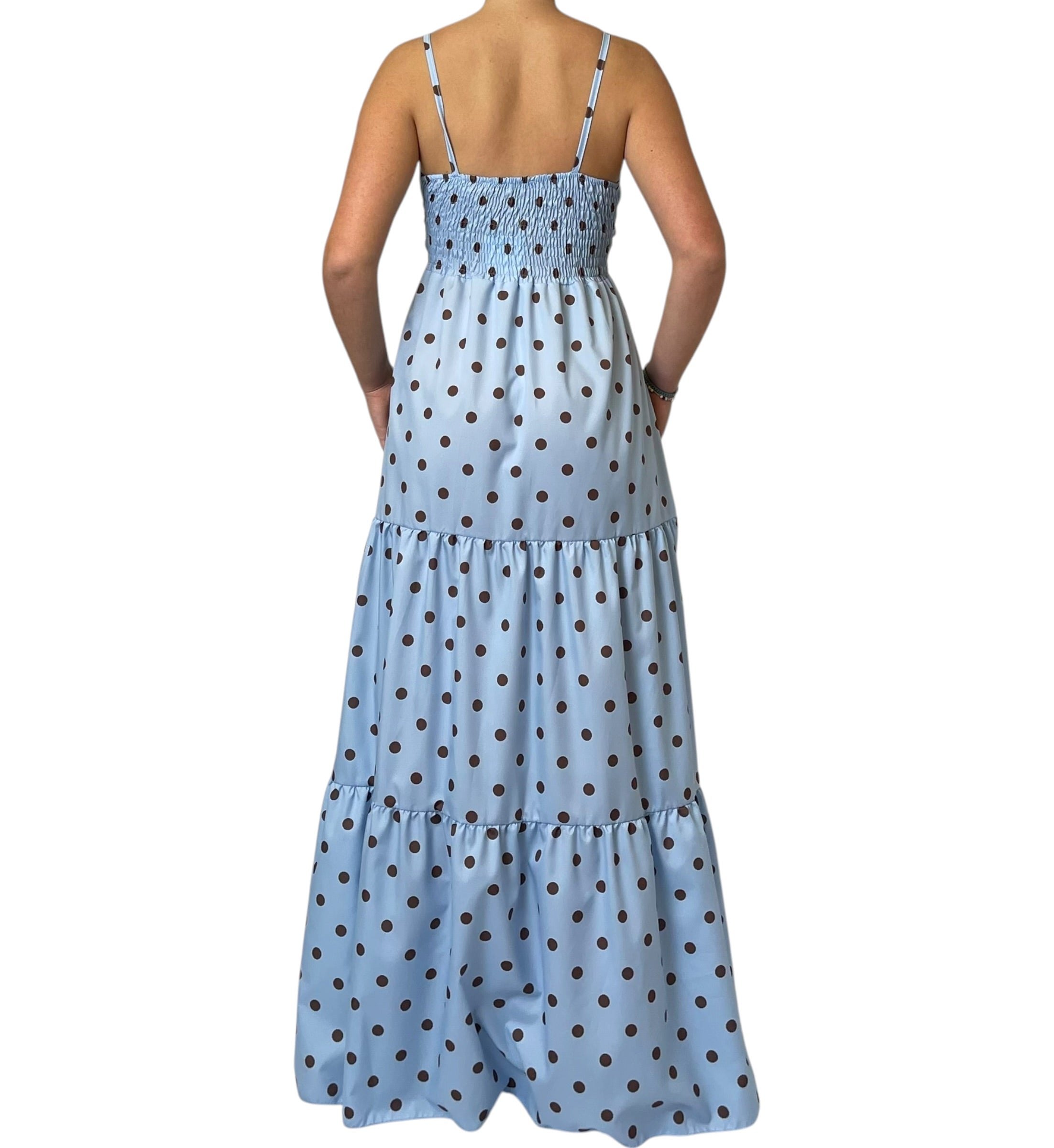 Abito Lungo a Pois con Scollo V e Gonna a Balze Donna  -  6888-2