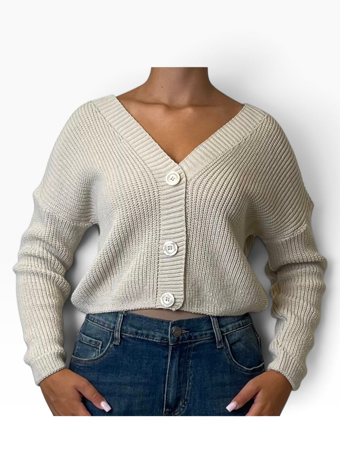 Cardigan corto costa inglese scollo V Donna  -  22785BO