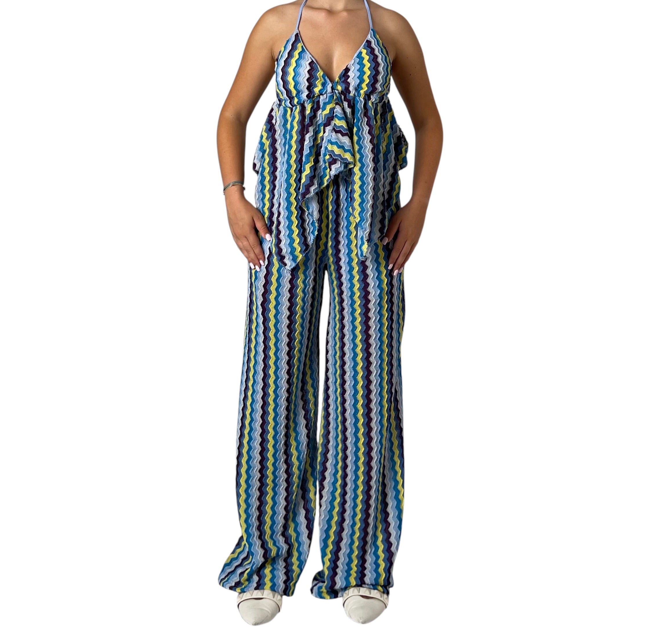 Completo con Fantasia Zigzag a Righe: Top e Pantalone a Zampa Donna  -  47710/48845BO