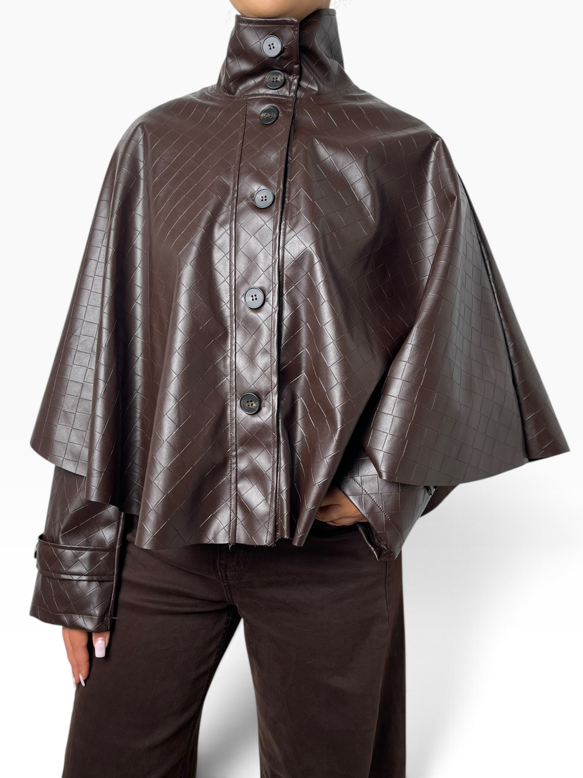 Giacca mantella in ecopelle con collo alto Donna  -  6343KA