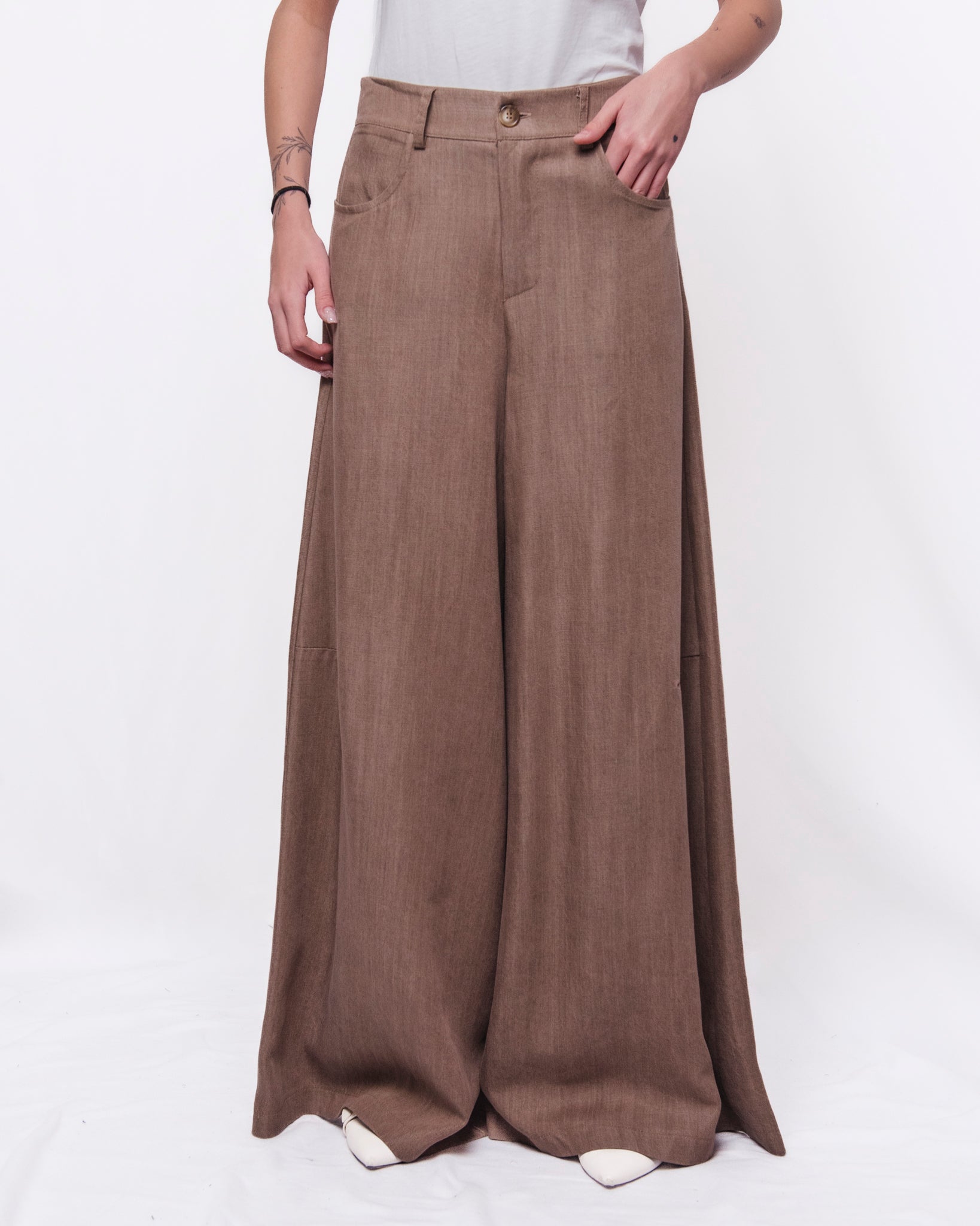 Pantalone Wide Leg Vita Alta con Tasche Donna  -  S12132L