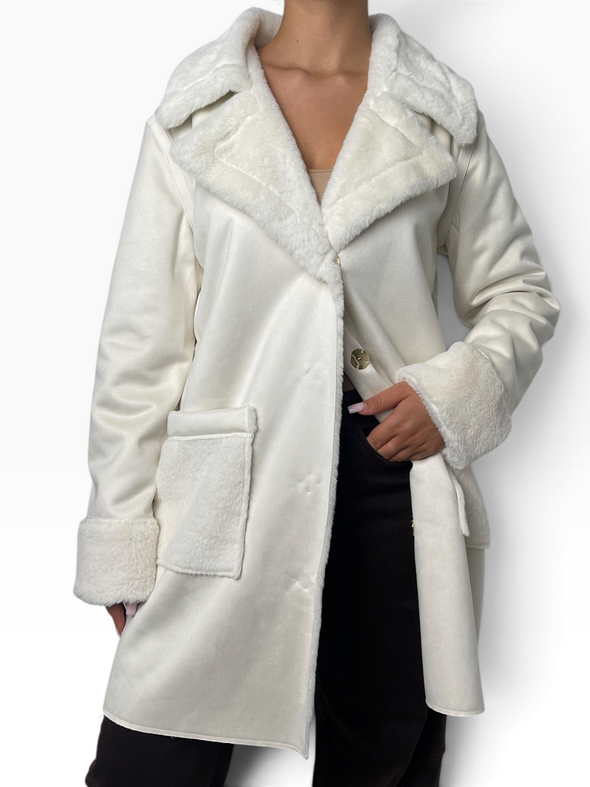 Montone avvolgente in eco-pelliccia Donna  -  MW2640036