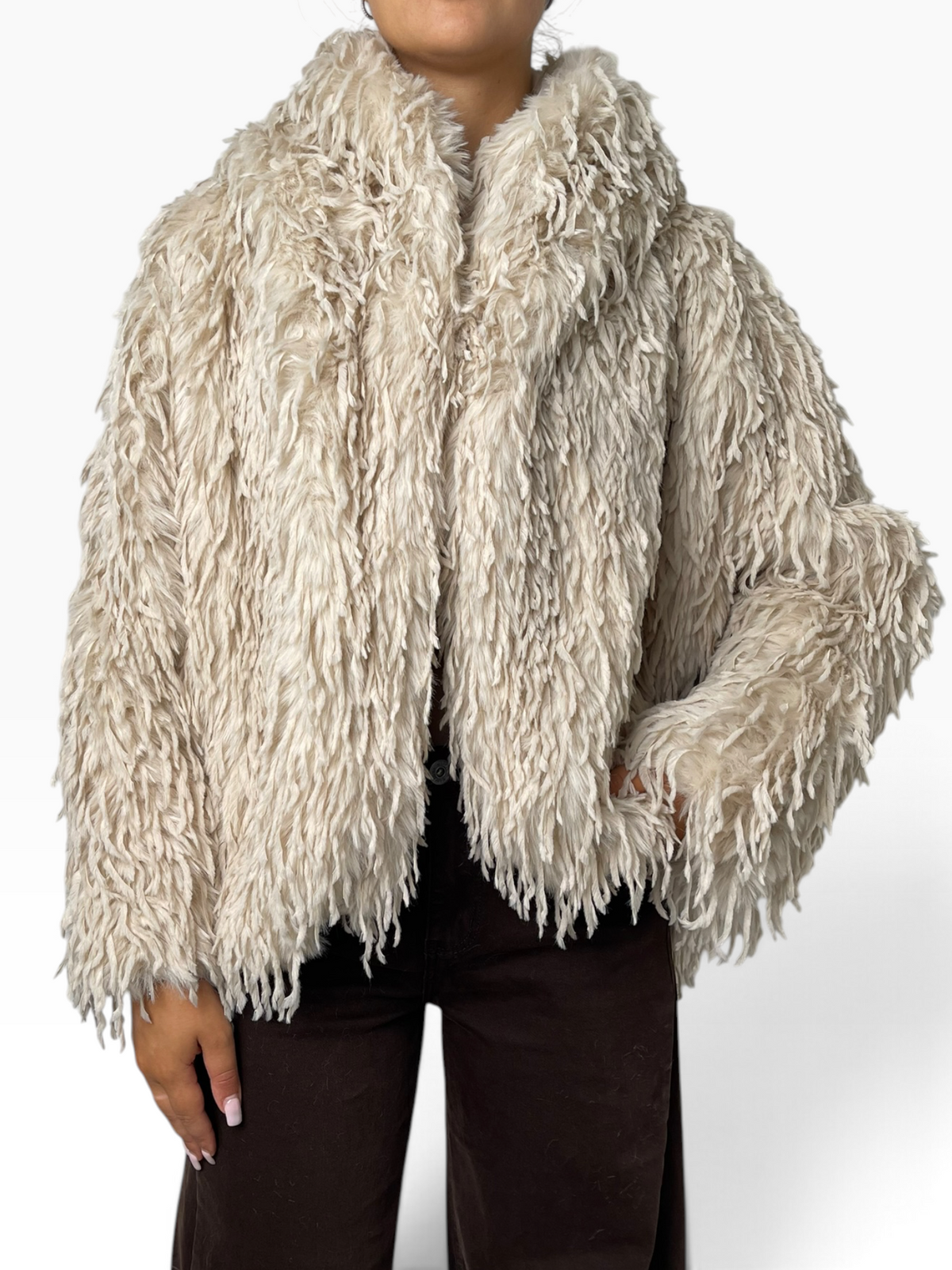 Giacca corta in eco-pelliccia a pelo lungo Donna  -  7220CI