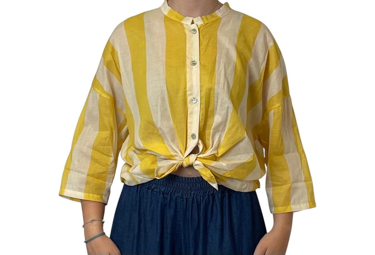 Camicia a Righe Coreana  Arancione e Rosa Donna  -  81107V