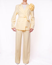 Completo blazer e pantalone wide leg con rosa applicata Donna  -  25119BO