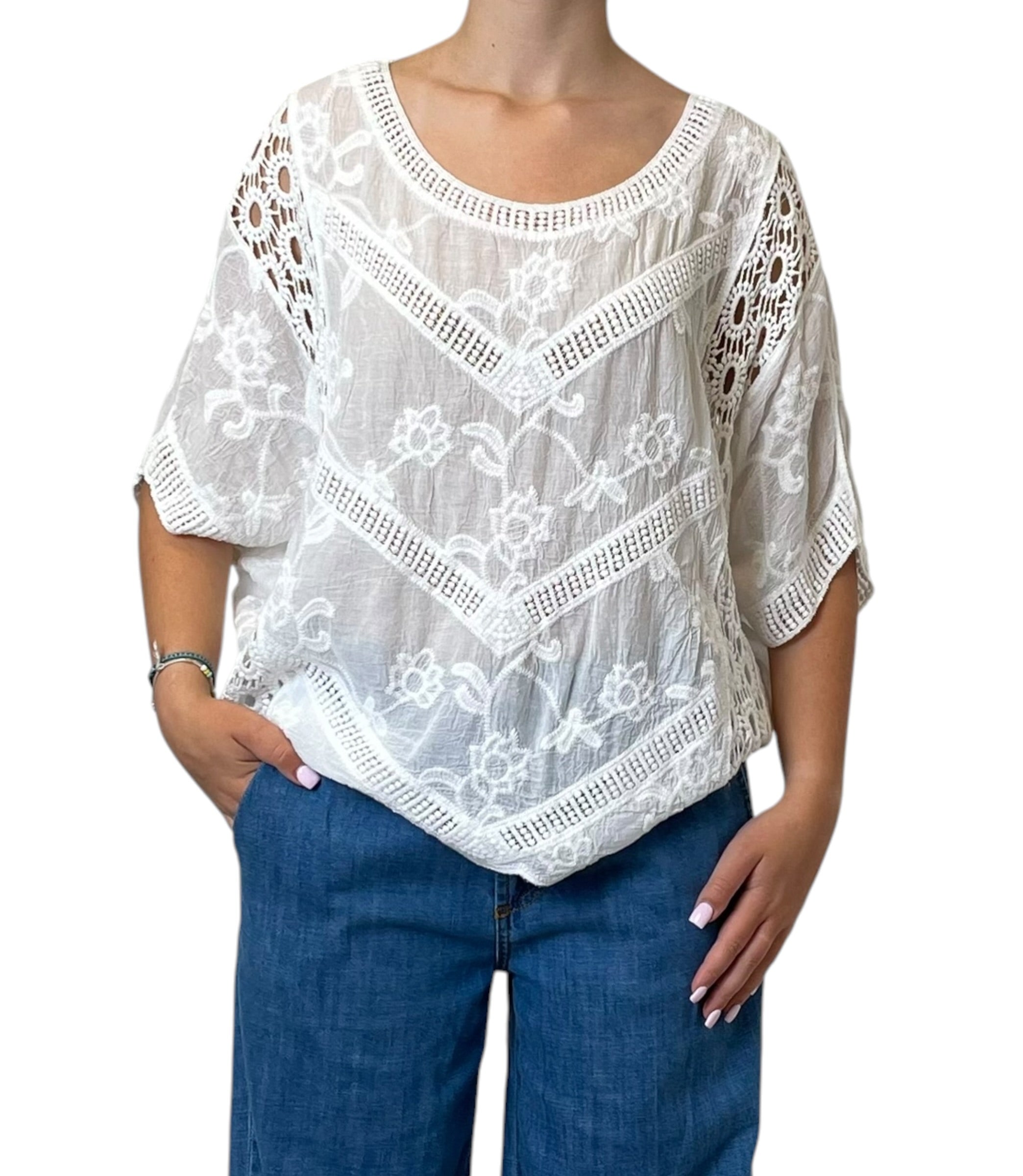 Maglia Ampia in Sangallo Ricamato Donna  -  48011F