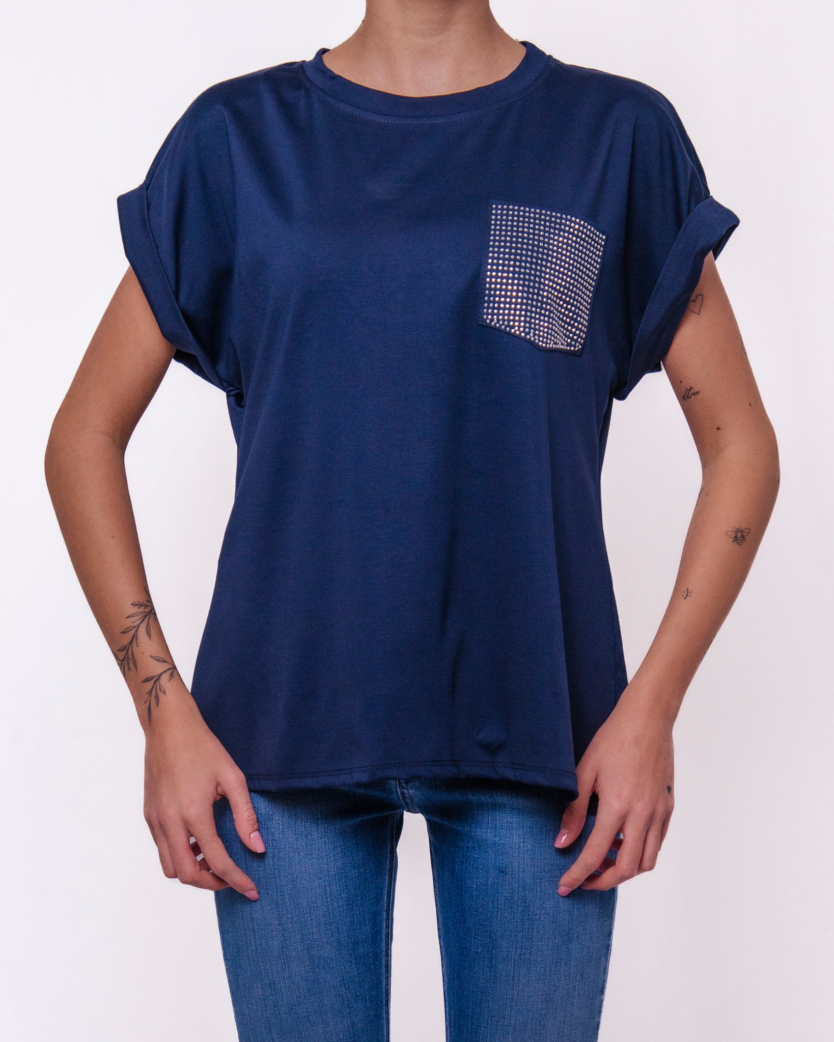 T-shirt Oversize con Taschino in Strass Donna  -  15019EC