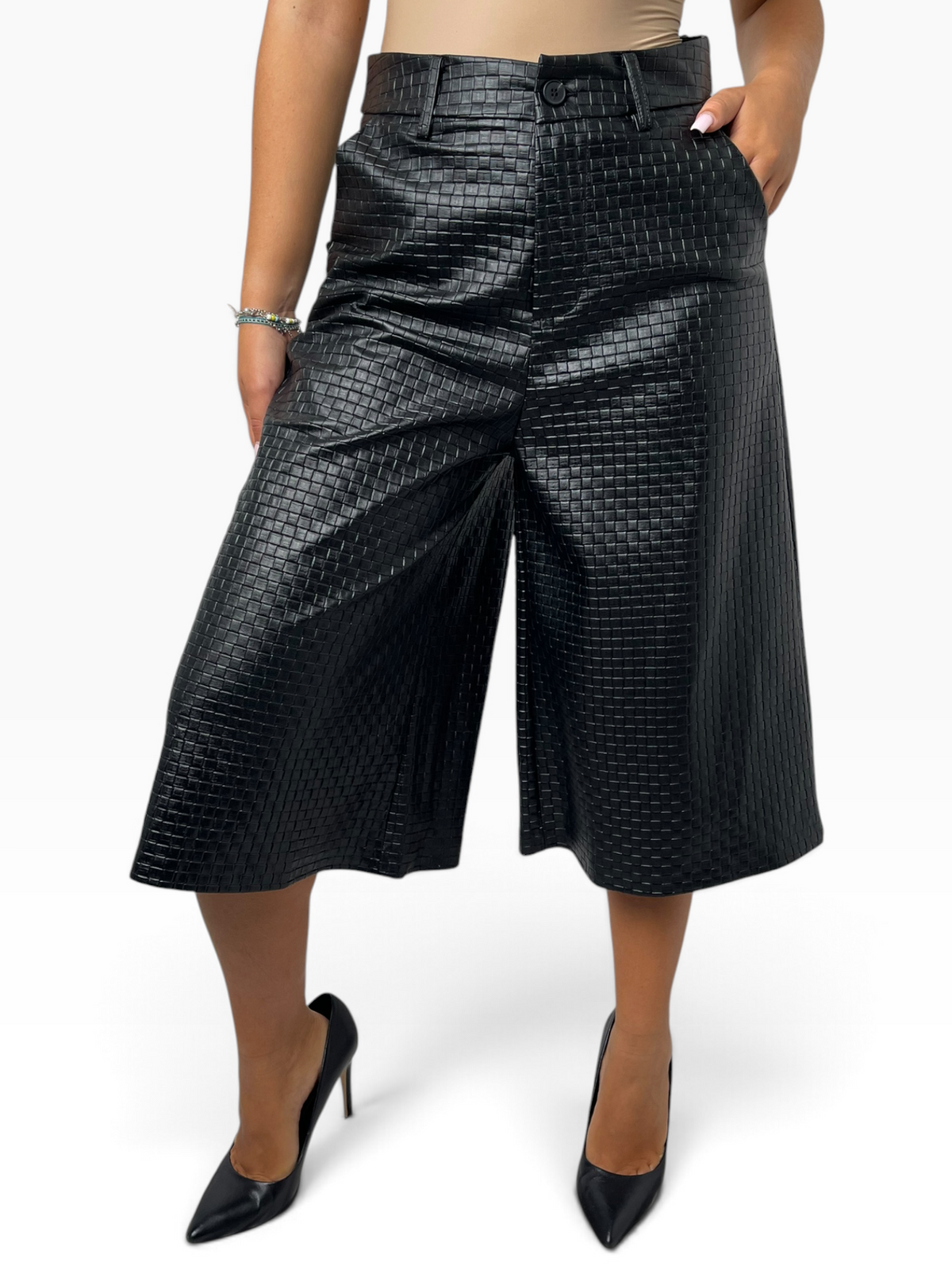 Bermuda ampio in ecopelle intrecciata Donna  -  5999LU