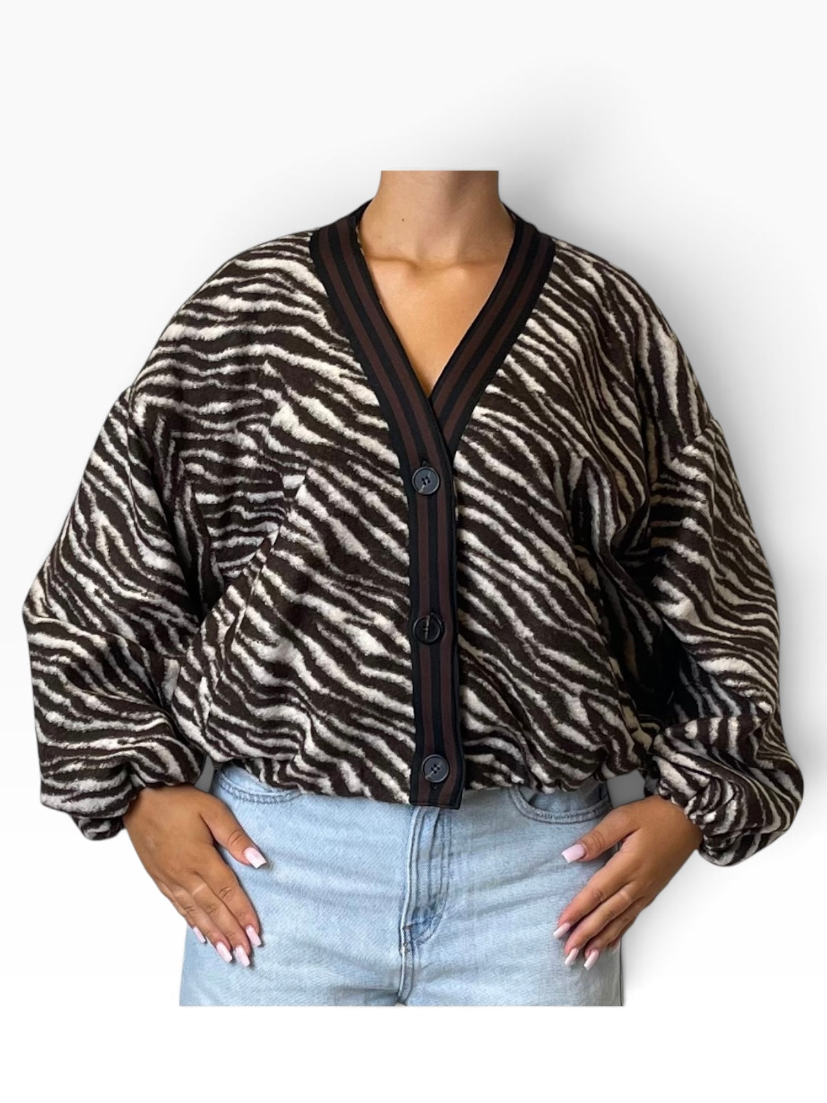 Cardigan oversize animalier profili rigati Donna  -  0167CI