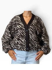 Cardigan oversize animalier profili rigati Donna  -  0167CI