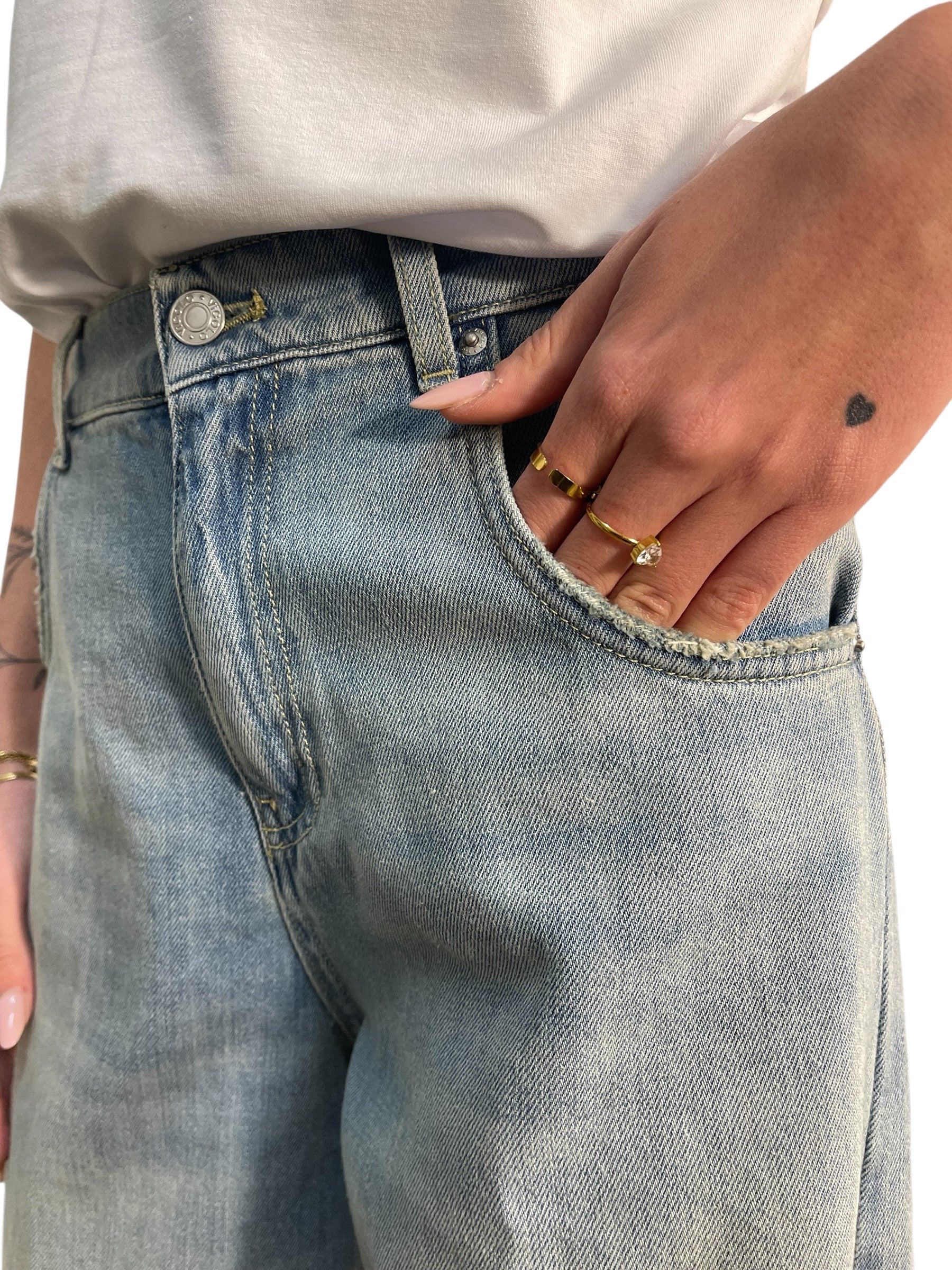 Jeans Mia wide leg vita alta delavè Donna  -  DAB5207