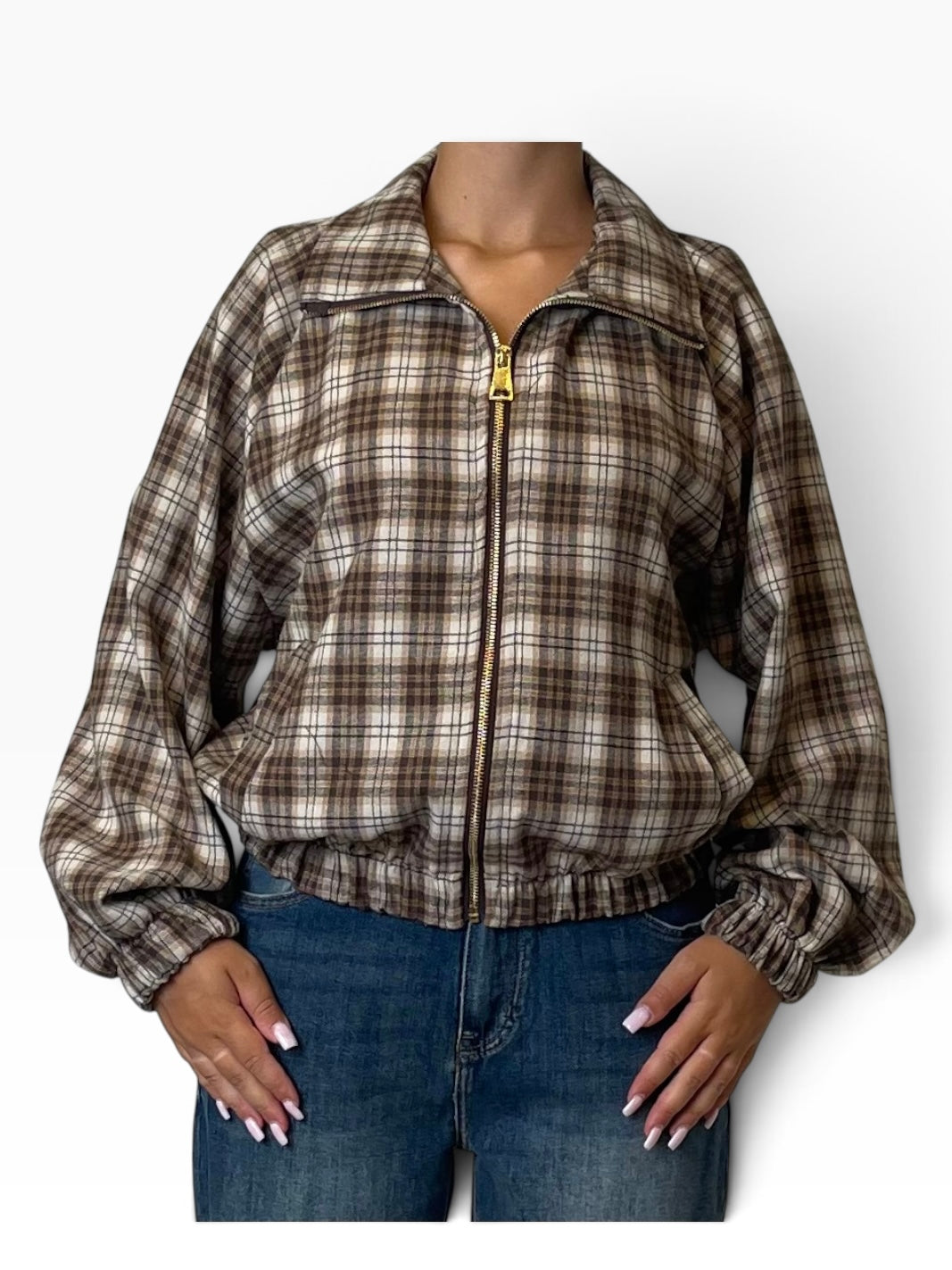 Bomber quadri zip fondo elasticizzato Donna  -  26304KA