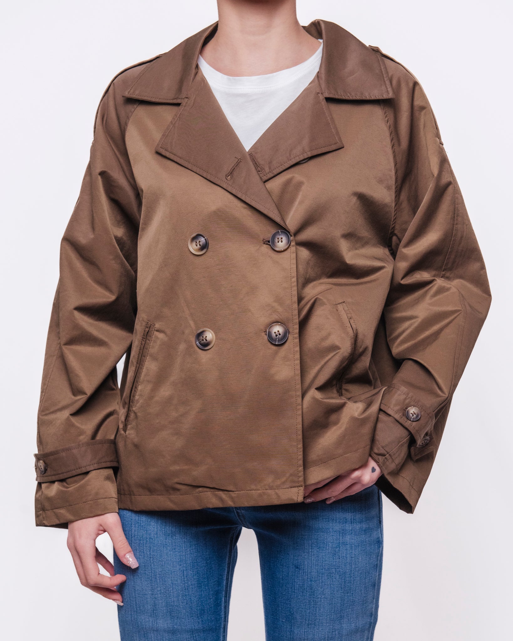 Giacca Doppiopetto Oversize con Revers e Spalline Donna  -  V02V0131