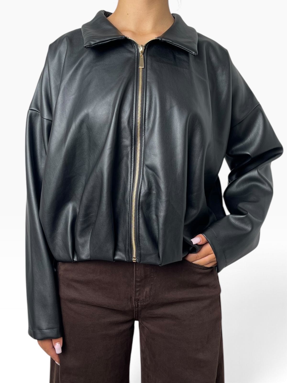 Giubbino oversize in ecopelle con zip Donna  -  25340KA