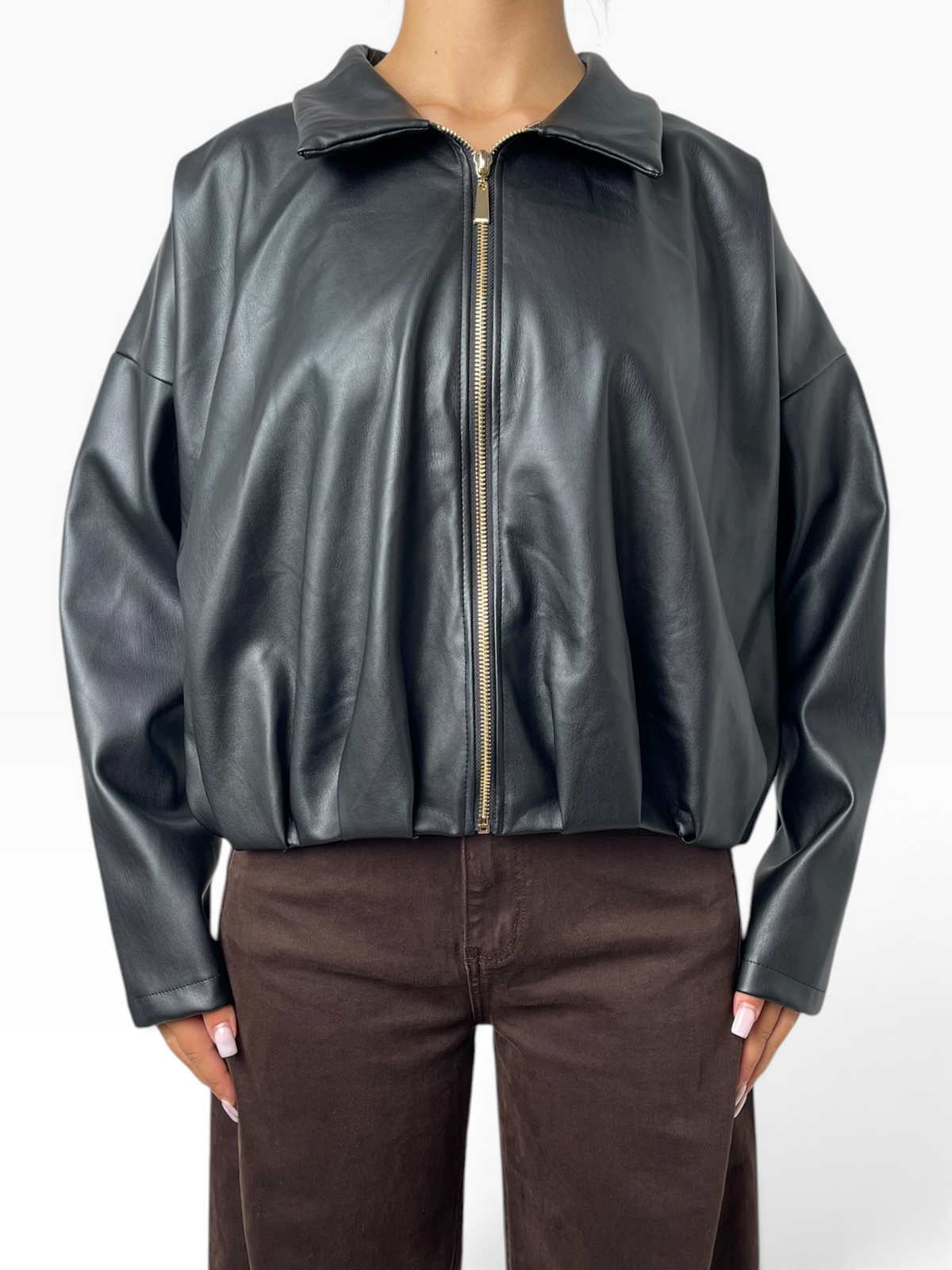 Giubbino oversize in ecopelle con zip Donna  -  25340KA