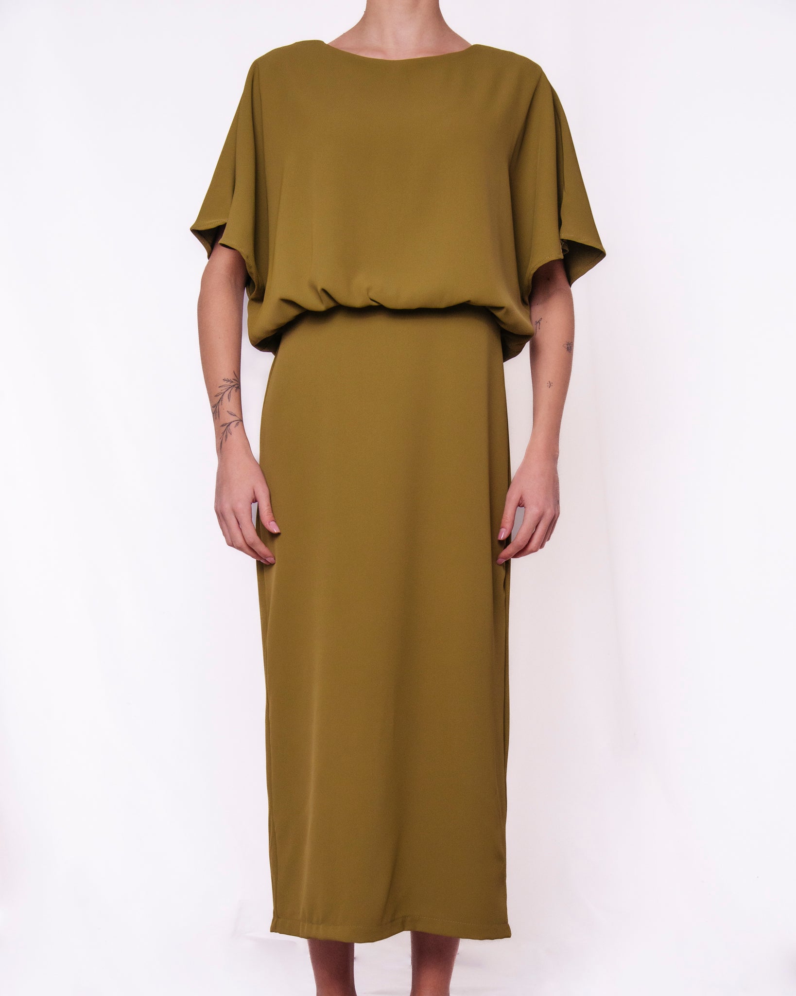 Abito midi scollo a V maniche a pipistrello nodo in vita Donna  -  26213KA