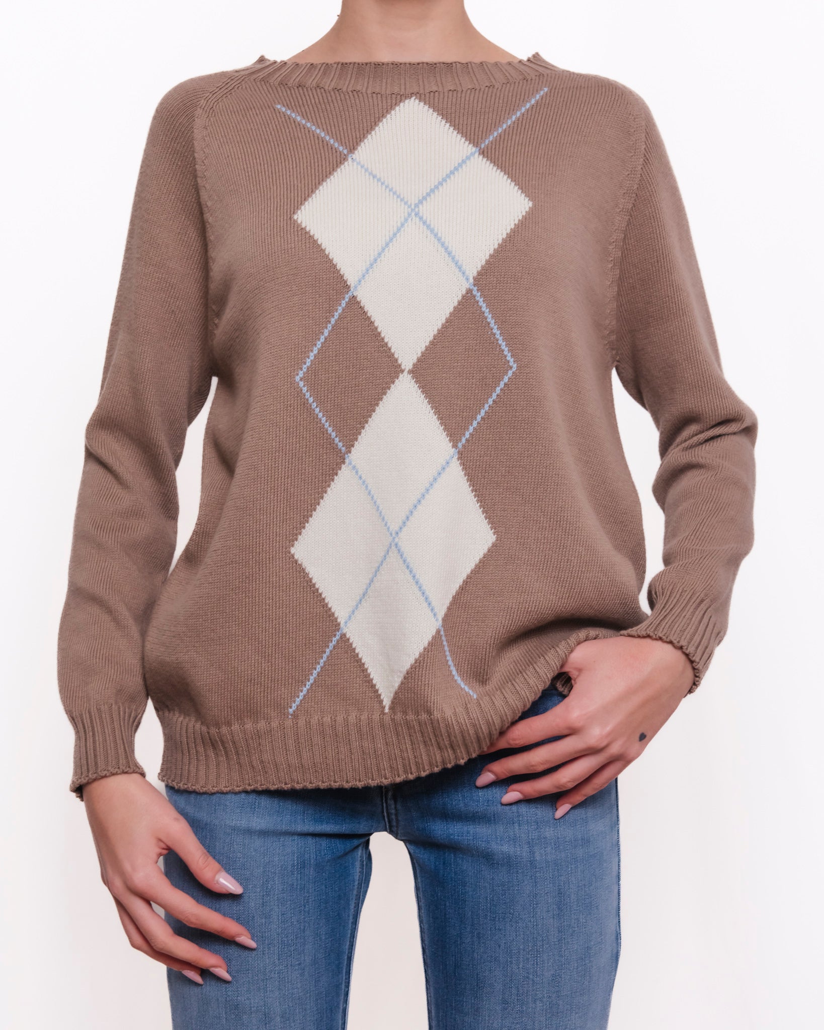 Maglione girocollo fantasia argyle Donna  -  82628EC