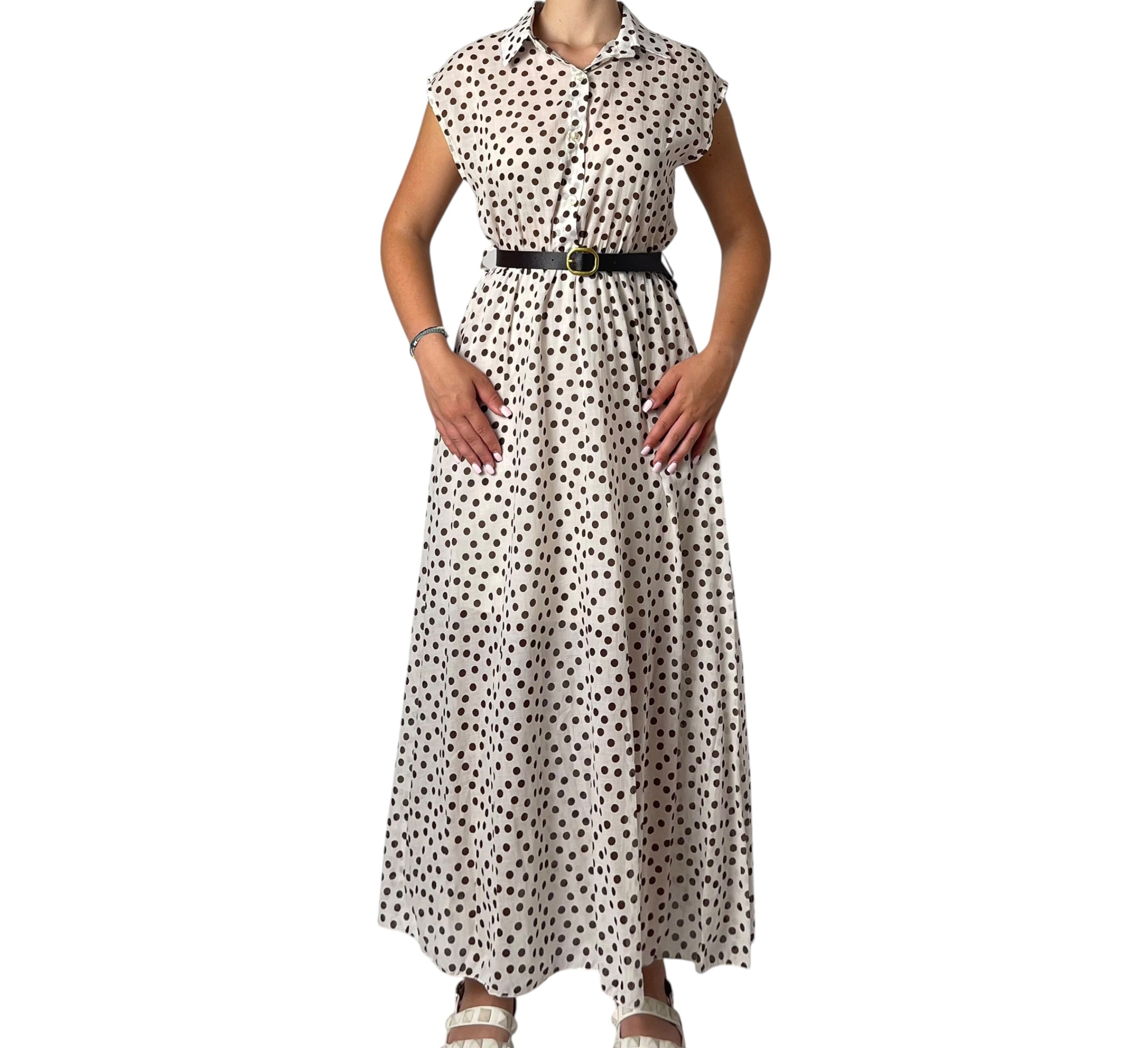 Abito Lungo a Pois con Colletto e Scollo a V Donna  -  15530EC