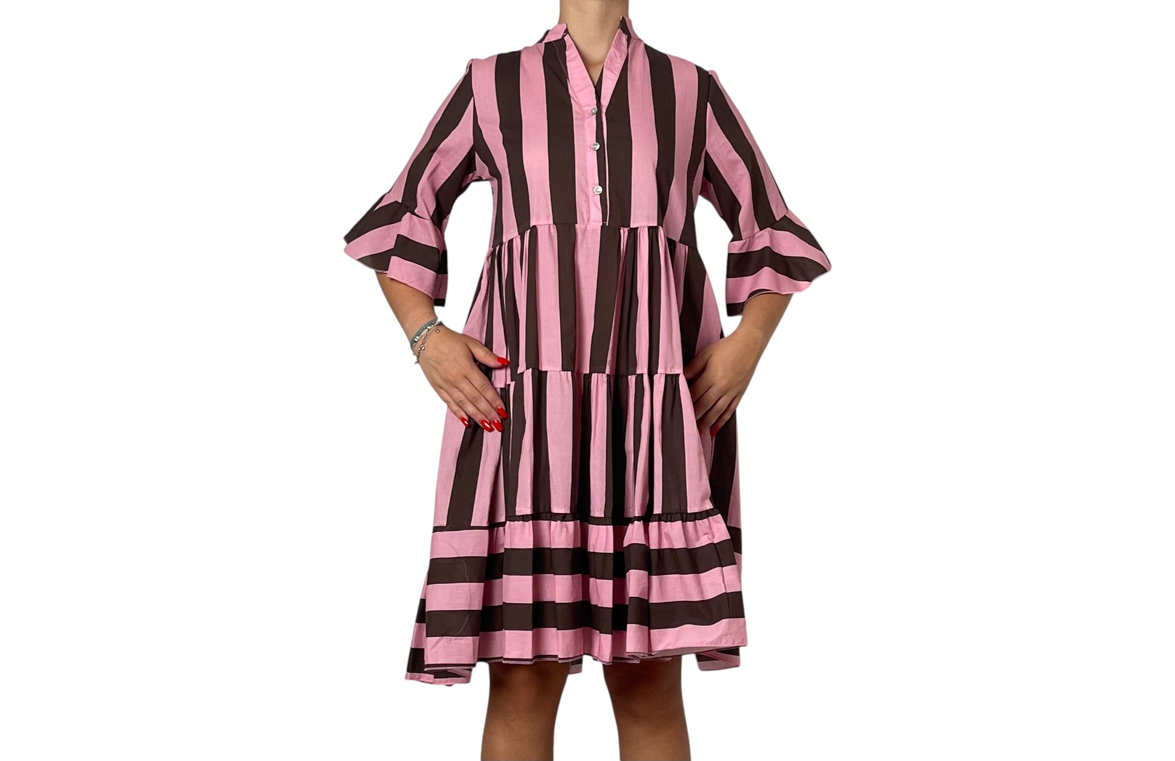 Abito Lungo a Righe con Gonna a Balze Donna  -  2907R